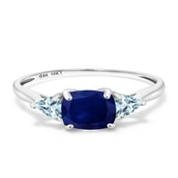 Gem Stone King 2. CT jastuk Blue Sapphire Sky Blue Aquamarine 10k bijeli zlatni prsten