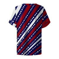 Yubatuo Dan nezavisnosti Žene vrhovi Ljetni vrhovi Ležerne modne kratkih rukava V rect majica Velika