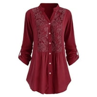 Cuoff bluze za žene modne labave casual plus veličine čipke V-izrez prema dolje majica s dugim rukavima