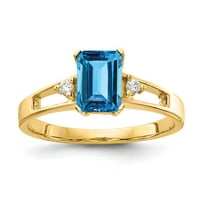 Čvrsta 14k žuto zlato 7x smaragdni rez plavi Topaz dijamantski angažman prsten veličine 8