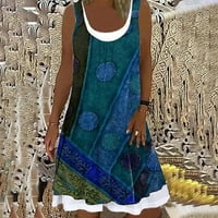 Ljetna haljina za žene Dqueduo Boho Casual Ispis Dress Duljina koljena Okrugla vrata bez rukava plus