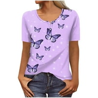 Amousa Ljetni vrhovi kratkih rukava za žene uzorak leptir Print grafički tees bluze casual plus veličina