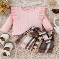 Meihuida Toddler Girls Outfit setovi ružičaste rujne ruffle rebraste vrhove + a-line plairana suknja