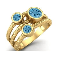 Okrugla švicarska plava topaz ručno rađena splitska ručna benda sterling srebrni zlatni Vermeil trio kamen ženski prsten