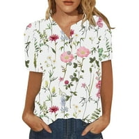 Clearsance Ljeto vrhovi kratkih rukava cvjetna bluza Casual Women Bluzes V-izrez Moda, Bijela, XXL