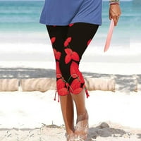 Ljetne ženske ležerne cvjetne uzorke Capri hlače na plaži na plaži prorez lagane tanke žetvene hlače crveno xl
