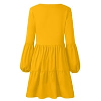 Tenjioio Fall Clearence ženske modne čvrste boje V-izrez dugih rukava Ležerna Swing haljina
