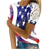 Scyoekwg Žene kratkih rukava Tee majica Američka zastava Star Striped Print Graphic Labavi fit bluza