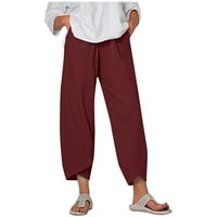 Idoravanske ženske plus veličine hlače za čišćenje ženskih ležernih struka Čvrsto ljeto pamučne labave duge ravne hlače