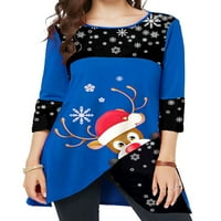 Ženska božićna snijeg ELK print rukave okrugli vrat majica casual top