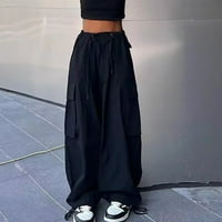 Ženske haljine Hlače rastezljive teretne hlače Standardno visokog struka, dugačka ravna noga crna 3xl