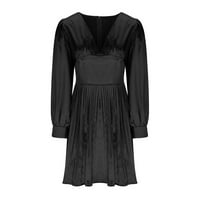 Voncos Ženske haljine - Sexy Polka Dot Spring Party mamurska haljina s dugim rukavima V-izrez crna 4