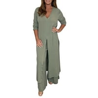 LisingTool vježba za žene Dame casual modne šifonske pantalone s dugim rukavima dva seta za žene odjeću zelena