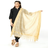 Dupatta Bazaar ženska prugasta pamučna svila Dupatta u Bež