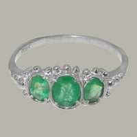 Britanci napravili tradicionalni čvrstih 9k bijelog zlatnog prstena sa prirodnim smaragdnim ženskim osnivanjem prstena - Opcije veličine - veličine 4,25