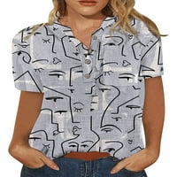 Gwiyeopda Žene Ležerne prilike kratkih rukava V bluza za izrez Top Dugme dolje Ispisane ljetne majice