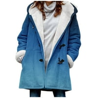Ženski zadebljani topli kaput gradijent boje zimski rog kopča obložena kapuljača plišana jakna od srednje
