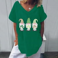 Mikilon ženski casual v izrez St. Patrick Print Majica kratkih rukava Top bluza Ženska košulje kratkih