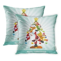 Smiješni crtani film Santa Claus Elf Reindeer Snjegović i crvena ptica postavljaju zajedno jastuk jastuk na poklopcu 2