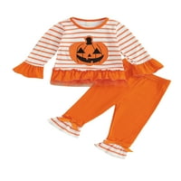 Sprifallbaby Toddler Girls Halloween Outfits Striped bundeve Print The Rengwer rukav i pantalone za bljeskalice postavljaju slatku odjeću za jesen 1-6y