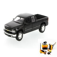 Diecast set automobila i mehaničara - Chevrolet Silverado pickup kamion, crni - showcast - skale model modela igračaka sa mehanizmom