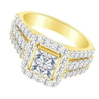 Princeza i okrugli rez bijeli prirodni dijamant TRI REDNU ZAHTEVNJENJE U 10K ŽUTO ZLATNO Prsten veličine-8