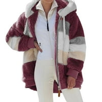 Felcia Women Contrast Color Fleece kapute sa kapuljačom Zimska topla odjeća patchwork zip-up plišana