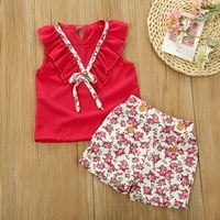 Djevojke odijelo Ljeto stil Solid Boja rukavice bez rukava s gornjim cvjetnim kratkim hlačama sa tipkama
