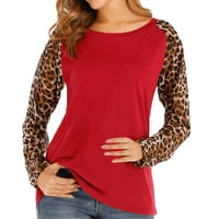 Ležerne majice za žene - V vrat Leisure Top Pulover seksi tanka vrhova Leopard Print dugih rukava crvena