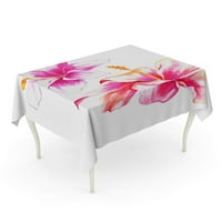 Ružičasti akvarel Dvije akvarelne egzotične cvijeće Hibiskus i ljiljan bijeli crveni list stolnjak stol