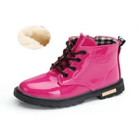Difumos Girls Boys Combart Boots Patent Covet Kratki čizmi sa bočnim patentnim zatvaračem Zizanje ANKLE Pješačenje Neklizajuće čizme Udobne čipke Up Craste Crveno sa plišanim rezidom sa plišanim crvenim posteljinom 11.5c