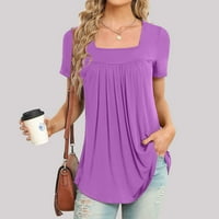 Ženska bluza s kvadratnim kratkim rukavima kratki rukav, majica od pune boje Ljetna labava casual majica