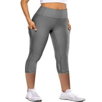 Paille žene joga hlače džepove gamaše od pune boje dna trbuha Sport Capris Gray M