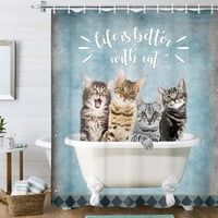 Funny CAT tuš zavjesa, život je bolji sa CAT tušom za zavjese za kupaonicu, slatka mačka je kupanje u kadi Art Tuš Curkin dječji kupatilo, 72x72in