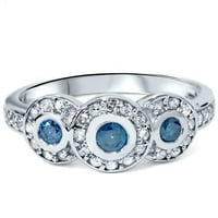 Pompeii 3 4CT tri kamena tretirana Blue Diamond zaručni prsten 14k bijelo zlato Halo Bezel