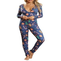Springttc Women Božićni print Plus size Loungewear Pajamas Ležerne prilike za dugi rukav