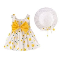 Kukoosong ljetne djevojke djevojke casual haljine mališana dječja dječja djevojka odjeća bez rukava cvjetna princeza haljina hat outfits žuta 110 11