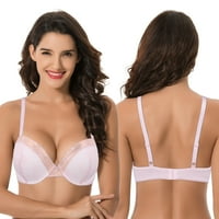 Curve Muse Ženska Plus veličina Dodatak i pol čaša Push up Underwire Čipka Bras -2pk-Lt Pink, Narančasta-40d