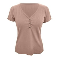 Ženski klirens bluza ispod 10, rebra kratkih rukava za žene Osnovne pletene košulje u obliku vrata ležerne