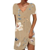Fartey mini haljine za ženske torbe Cvjetni print Summer Sandress kratki rukav val V izrez salon za odmor haljine za odmor