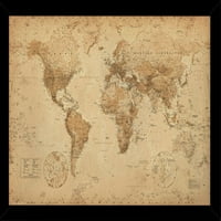 Karta svijeta Antikni poster u crnom drvenom okviru