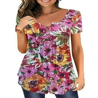 Colisha Women majica V izrez majica Kratki rukav Ljetni vrhovi Ležerne prilike za punjenje tuničke bluze Pink 3xl