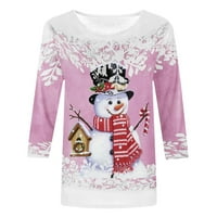 Ženska božićna prevelika dukserica za žene modni trendi poklonici opuštena bluza s dugim rukavima snjegović ispis pulover posade vrat ružičasta 6