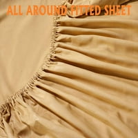 Bamboo list za krevet - čisti bambus - Fit 22 duboki džep svileni osjećaj, hlađenje, antistatički, ekstra meko i luksuzno - taupe stripe, blizanci XL