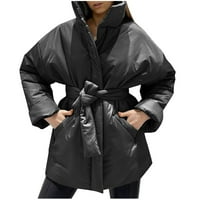 Entyinea Ženska obrezana jakna za žensku kapuljaču sa patentnim zatvaračem i fannnom oblogom crna m