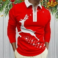 Yubnlvae muški božićni 3D digitalni božićni tisak odmor rever sa patentnim majicama dugih rukava majica