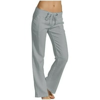 Fartey ženske pamučne posteljine široke pantalone za noge sa džepovima za crtanje sobne fit hlače prozračne