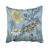 Leptir Vintage Style Cvjetni s divljim cvjetama cvjetajući botanički crtanje kamenca jastuk za jastuk