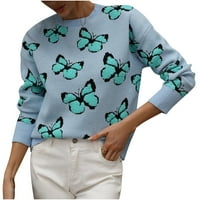 Symoid ženske pulover džempere - leptir print crew vrat pletene pulover casual dugih rukava jesenski