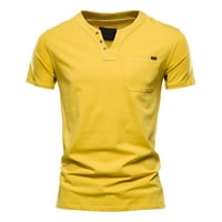 Majica Muška srednja majica Mens modna casual pune boje pamuk V Džepni gumb s kratkim rukavima